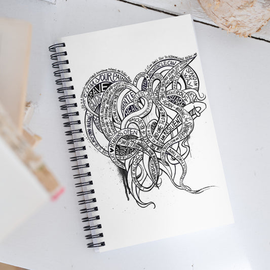 Heart Tendrils - Spiral Notebook (black & white)