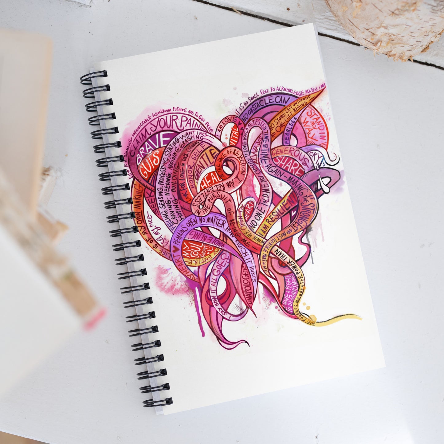 Heart Tendrils - Spiral Notebook (pinks & reds)