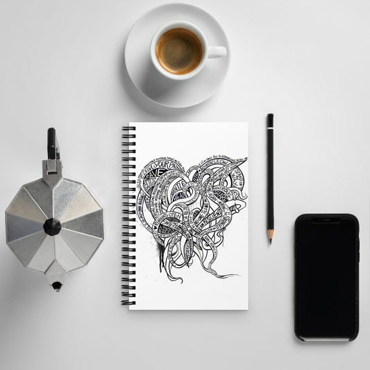 Heart Tendrils - Spiral Notebook (black & white)