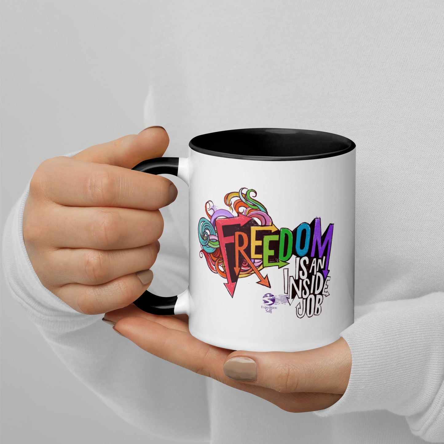 'Freedom is an Inside Job' Mug with Color Inside