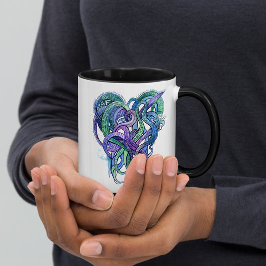 Heart Tendrils Mug with Color Inside (blues & greens)