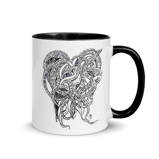 Heart Tendrils Mug with Color Inside (black & white)