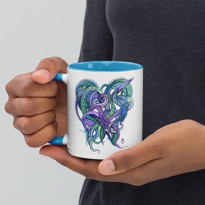 Heart Tendrils Mug with Color Inside (blues & greens)