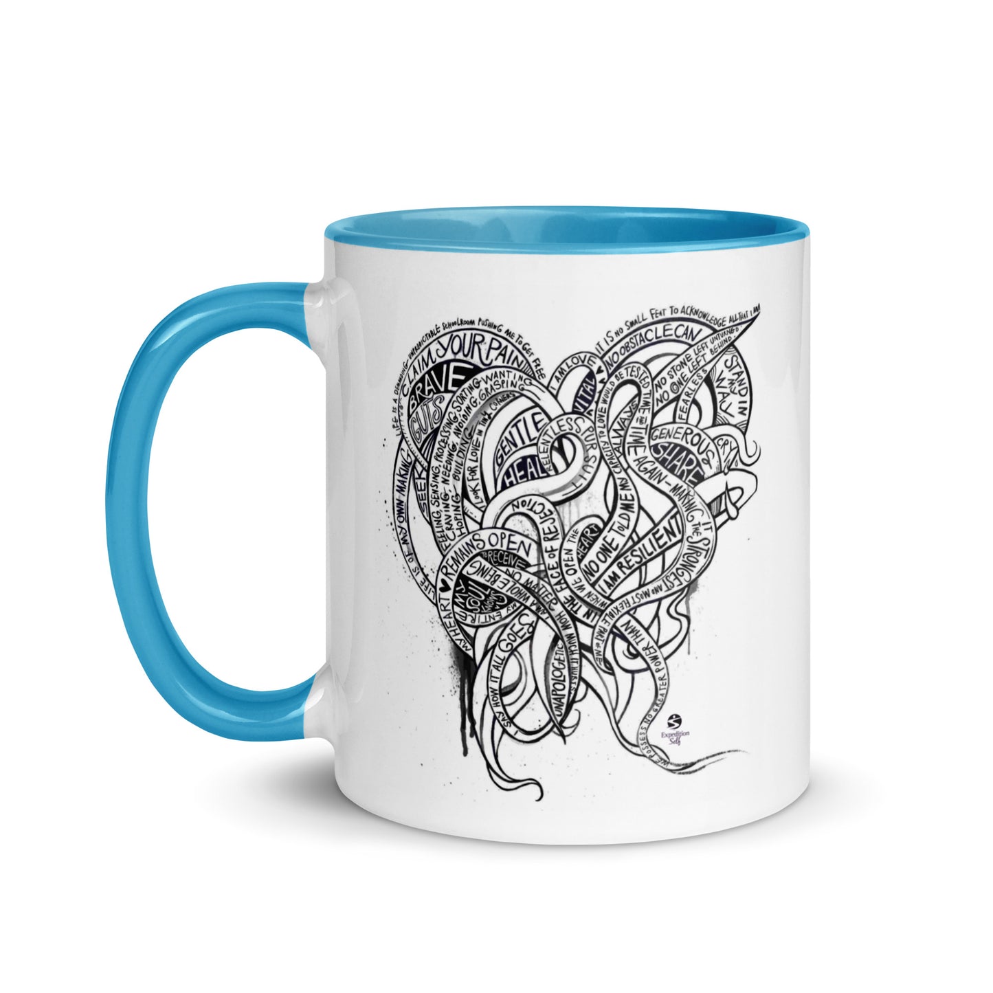 Heart Tendrils Mug with Color Inside (black & white)