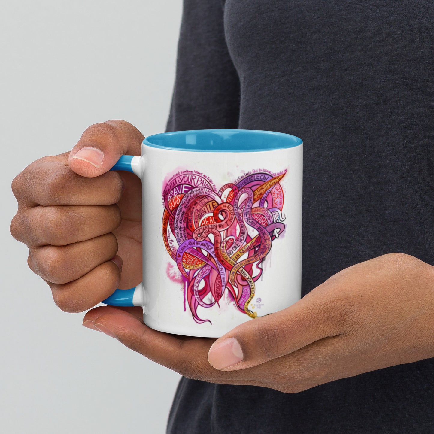 Heart Tendrils Mug with Color Inside (pinks & reds)