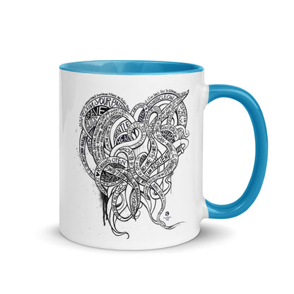 Heart Tendrils Mug with Color Inside (black & white)