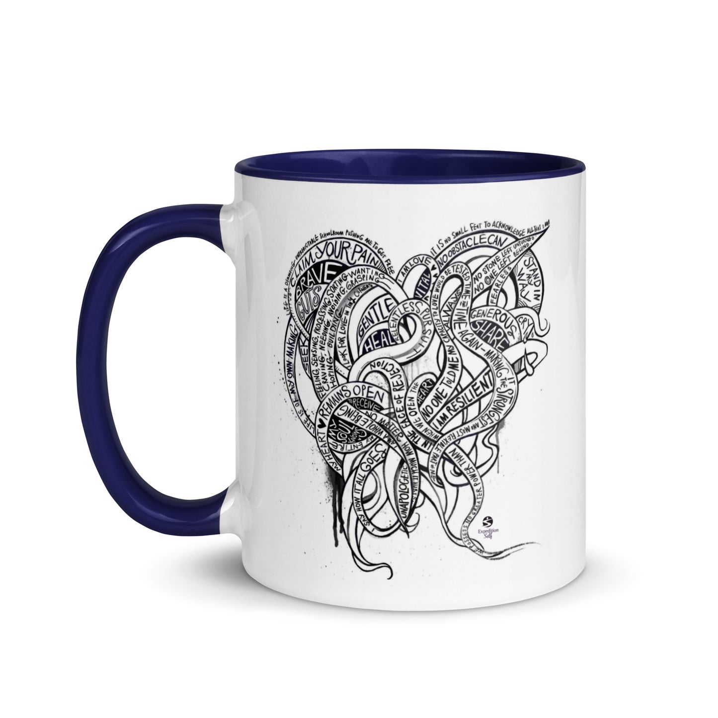 Heart Tendrils Mug with Color Inside (black & white)