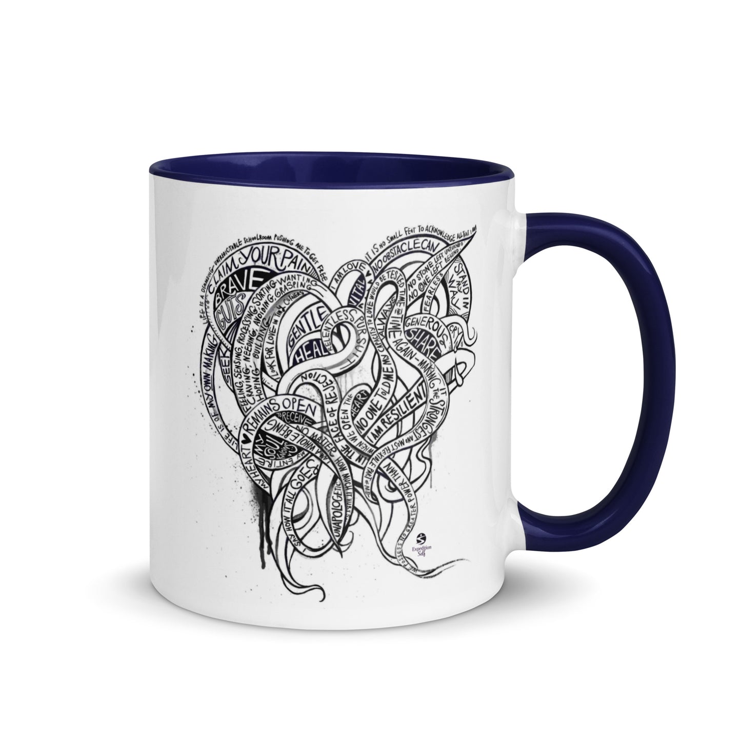 Heart Tendrils Mug with Color Inside (black & white)