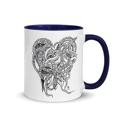 Heart Tendrils Mug with Color Inside (black & white)