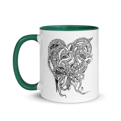 Heart Tendrils Mug with Color Inside (black & white)