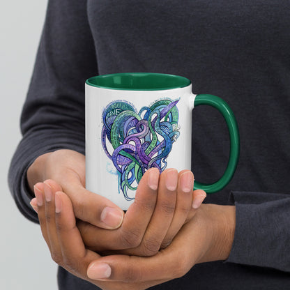 Heart Tendrils Mug with Color Inside (blues & greens)