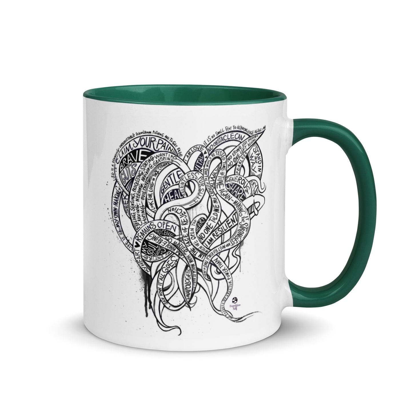 Heart Tendrils Mug with Color Inside (black & white)