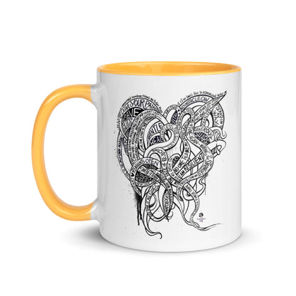 Heart Tendrils Mug with Color Inside (black & white)