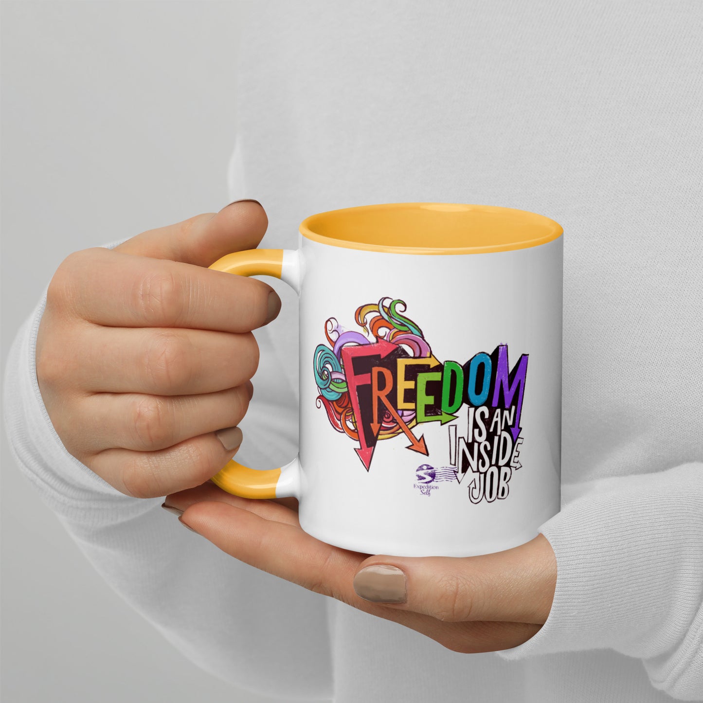 'Freedom is an Inside Job' Mug with Color Inside