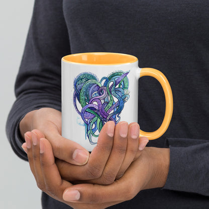 Heart Tendrils Mug with Color Inside (blues & greens)