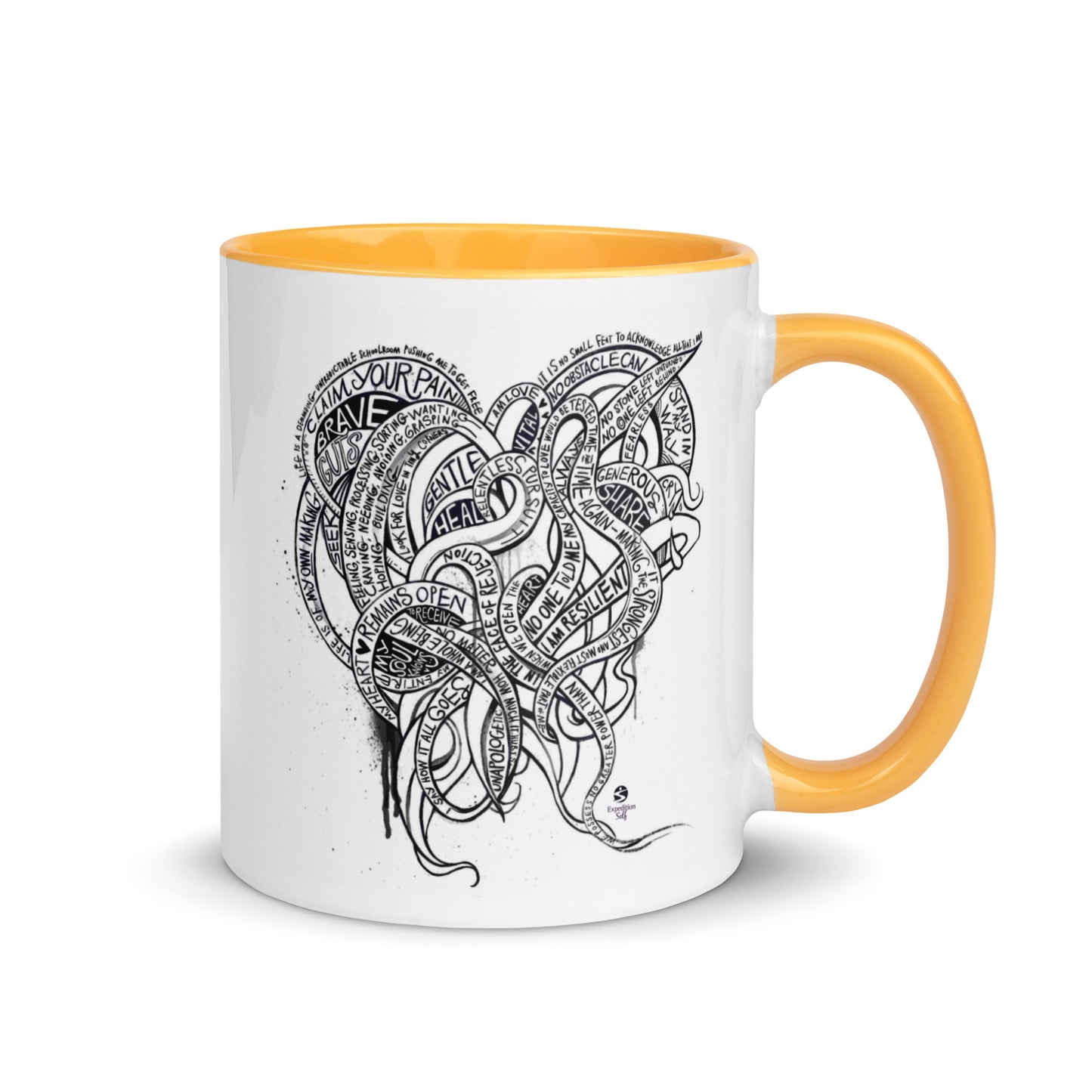 Heart Tendrils Mug with Color Inside (black & white)