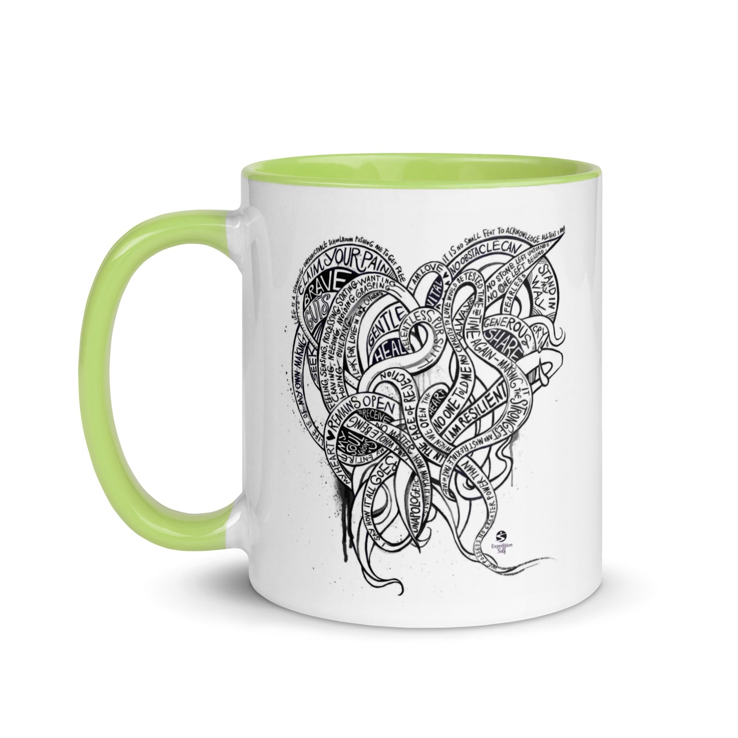 Heart Tendrils Mug with Color Inside (black & white)