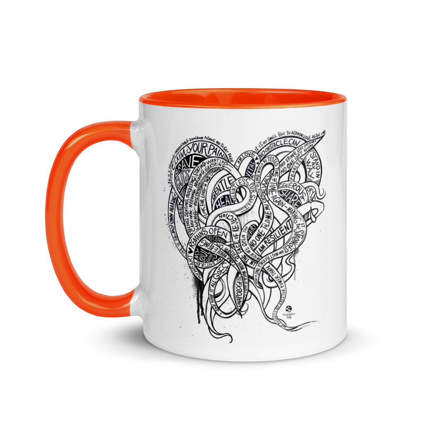 Heart Tendrils Mug with Color Inside (black & white)