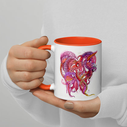 Heart Tendrils Mug with Color Inside (pinks & reds)