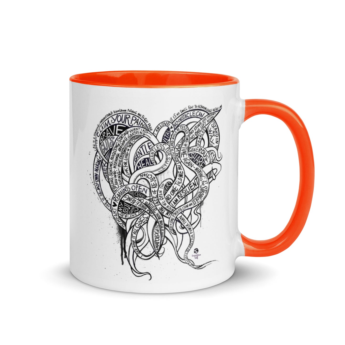 Heart Tendrils Mug with Color Inside (black & white)