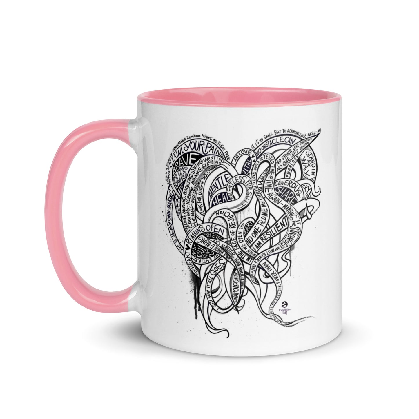 Heart Tendrils Mug with Color Inside (black & white)