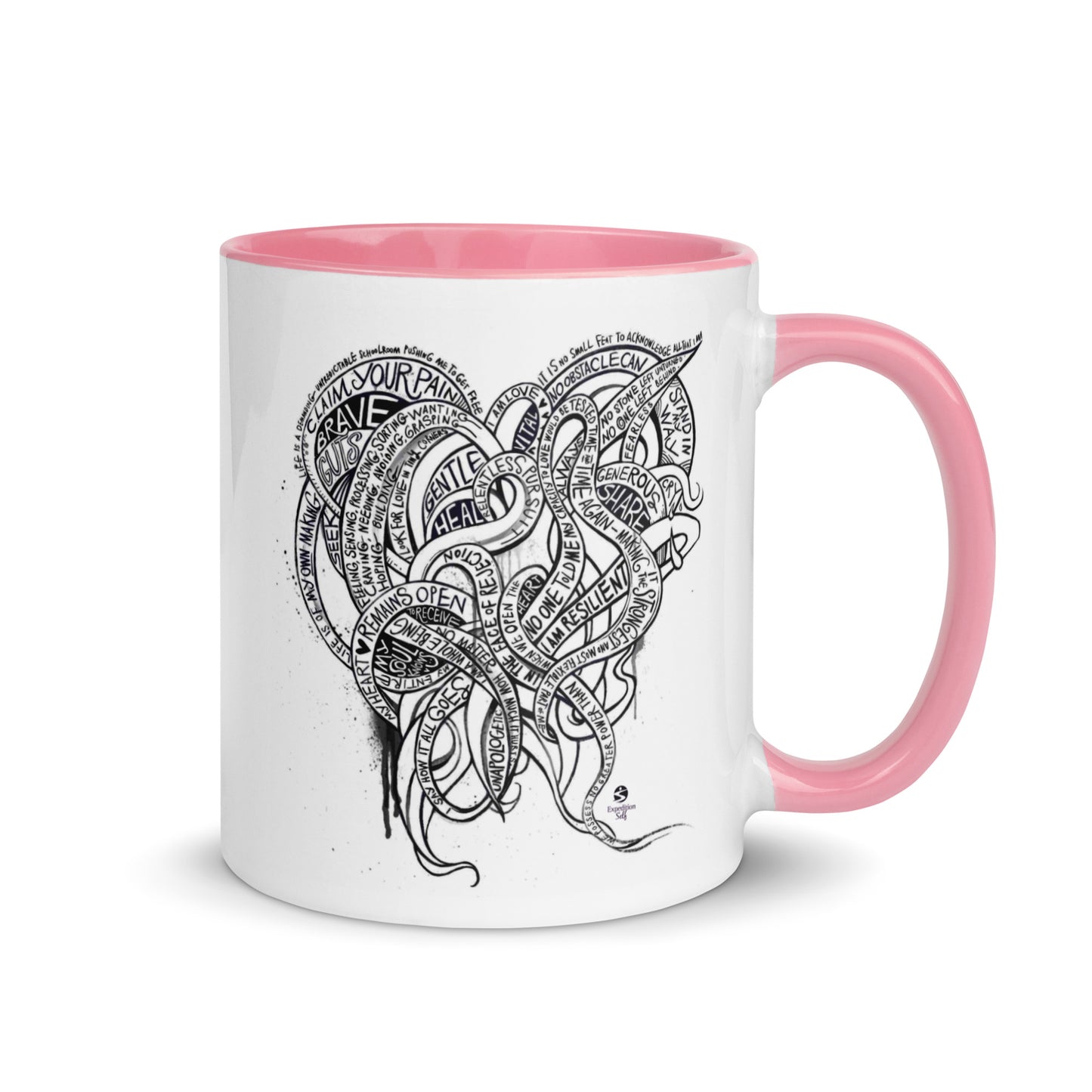 Heart Tendrils Mug with Color Inside (black & white)