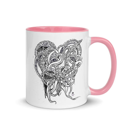 Heart Tendrils Mug with Color Inside (black & white)