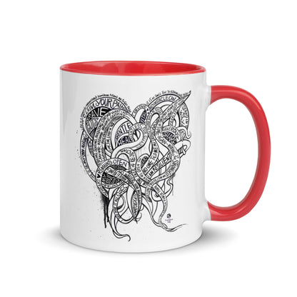 Heart Tendrils Mug with Color Inside (black & white)