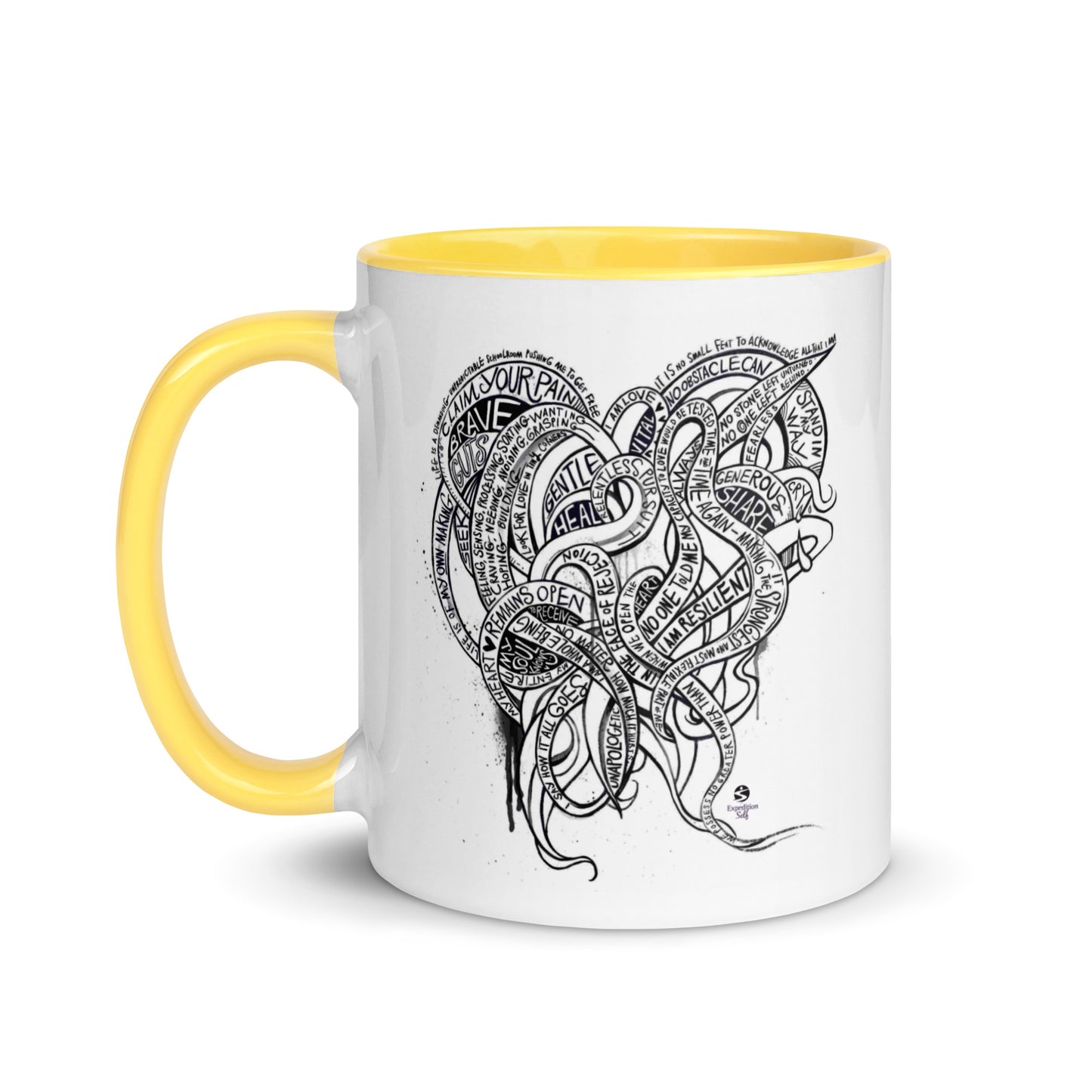 Heart Tendrils Mug with Color Inside (black & white)