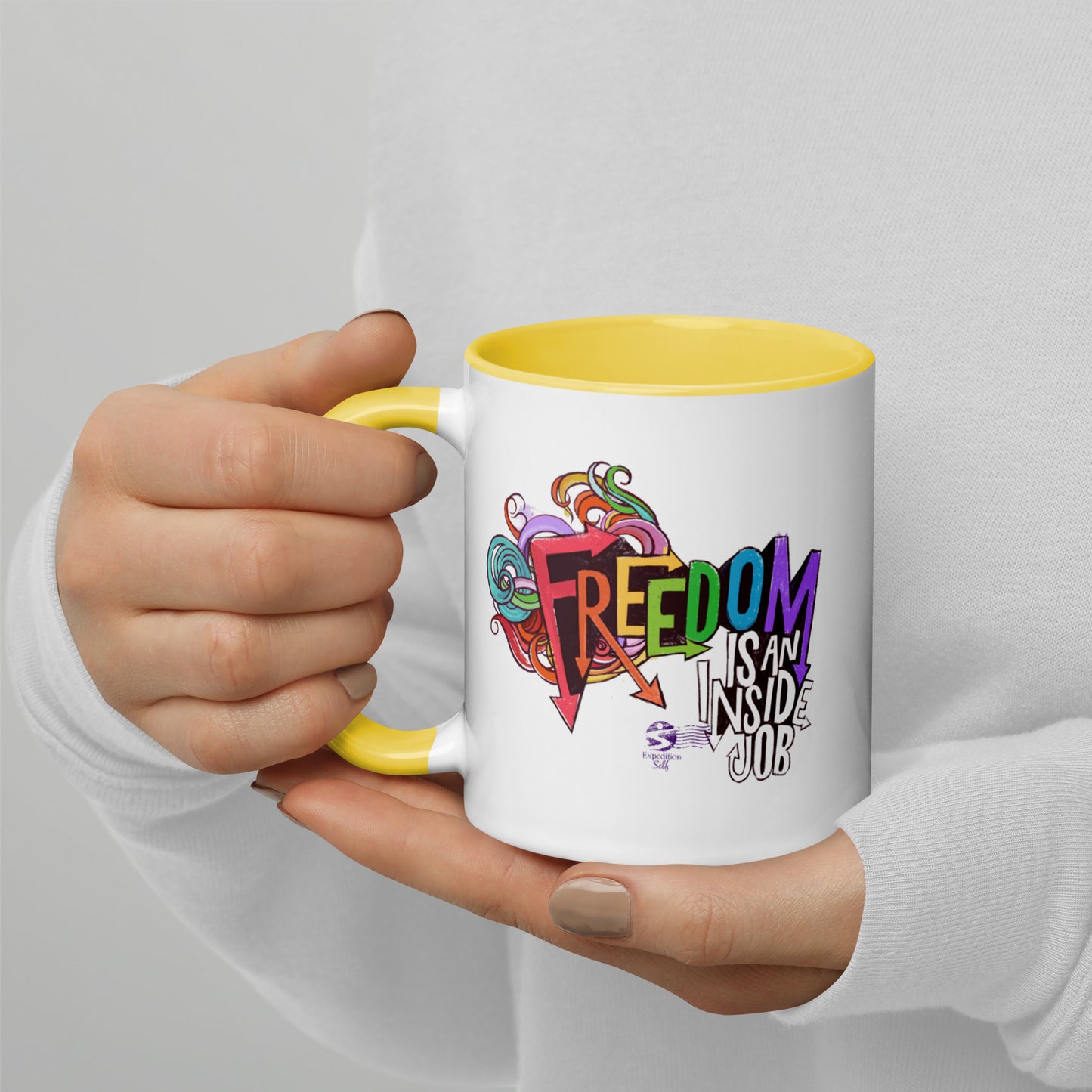 'Freedom is an Inside Job' Mug with Color Inside