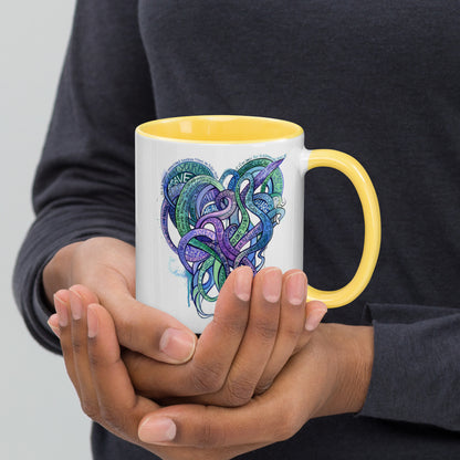 Heart Tendrils Mug with Color Inside (blues & greens)