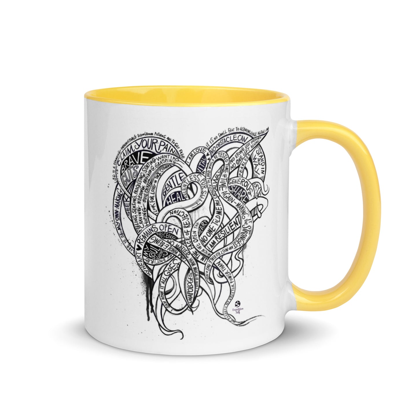 Heart Tendrils Mug with Color Inside (black & white)